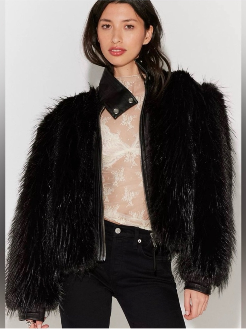 Free People Milana Black Faux Fur Jacket - Women's Cozy Statement Coat